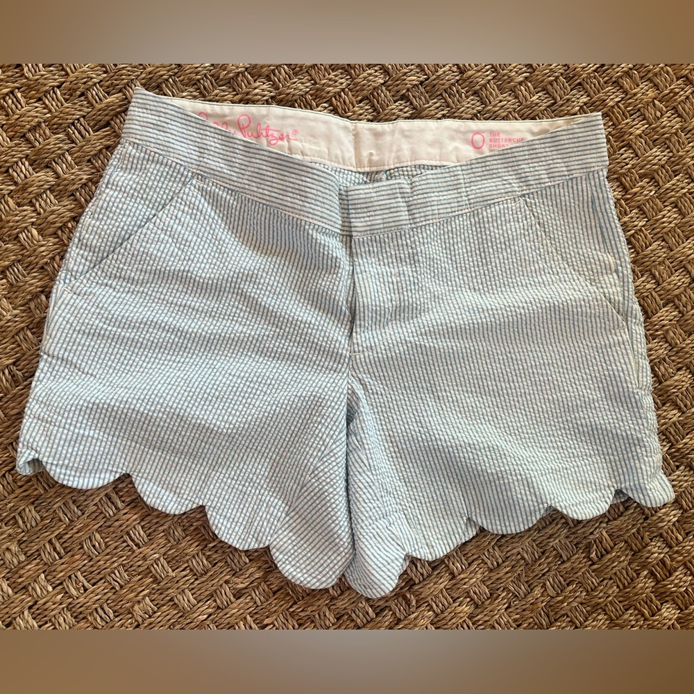 Lilly Pulitzer Blue and White Stripe The Buttercup Short Scallop Hem